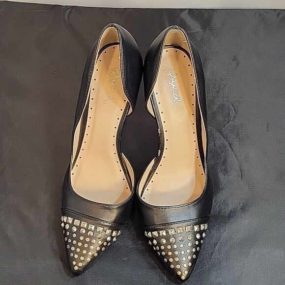 QUPID LEATHER UPPER POINTED TOE SEQUIN BEADED HIGH HEEL D'ORSAY SHOE - Picture 4 of 12